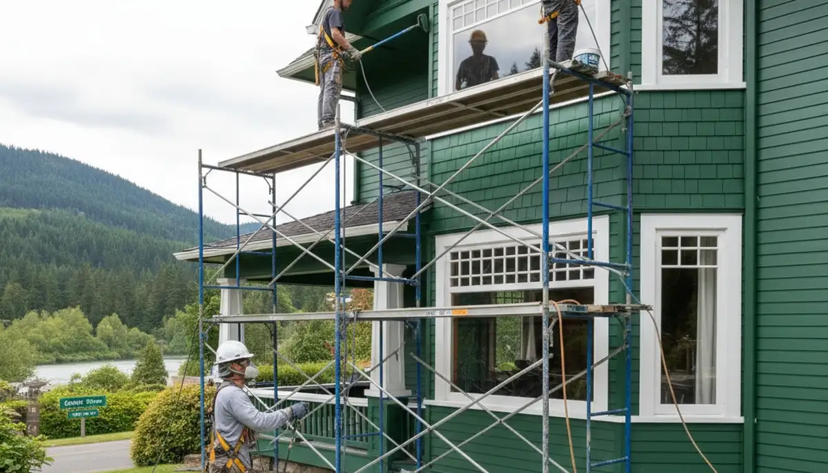 Exterior painting crew in Portland, OR painting a home for professional residential service