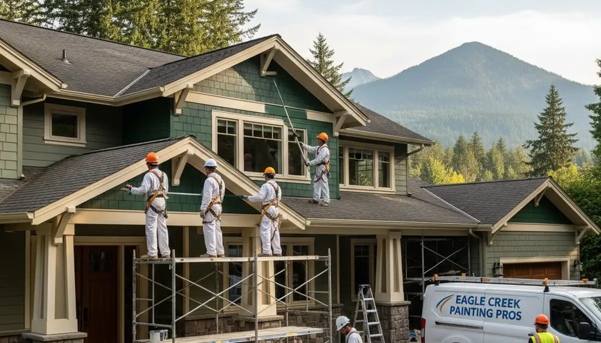 Exterior painting crew in Portland, OR preparing a home for a professional paint job