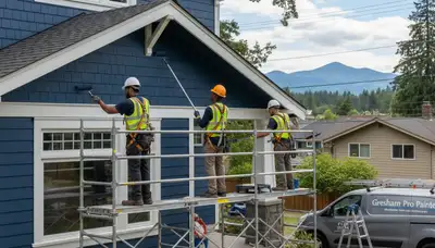 Exterior painting crew in Portland, OR painting a home for a professional exterior paint service