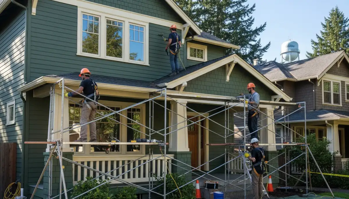 Exterior painting crew serving Portland, OR on a residential home project