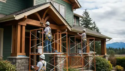 Exterior painting crew in Portland, OR painting a home for a professional finish