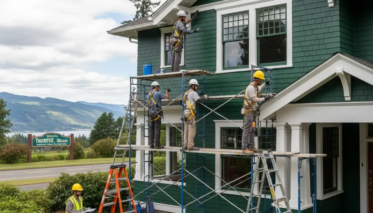 Exterior painting crew serving Portland, OR on a residential home painting project