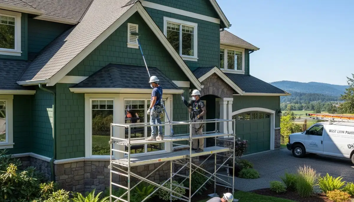 Exterior painting crew serving Portland, OR on a residential home