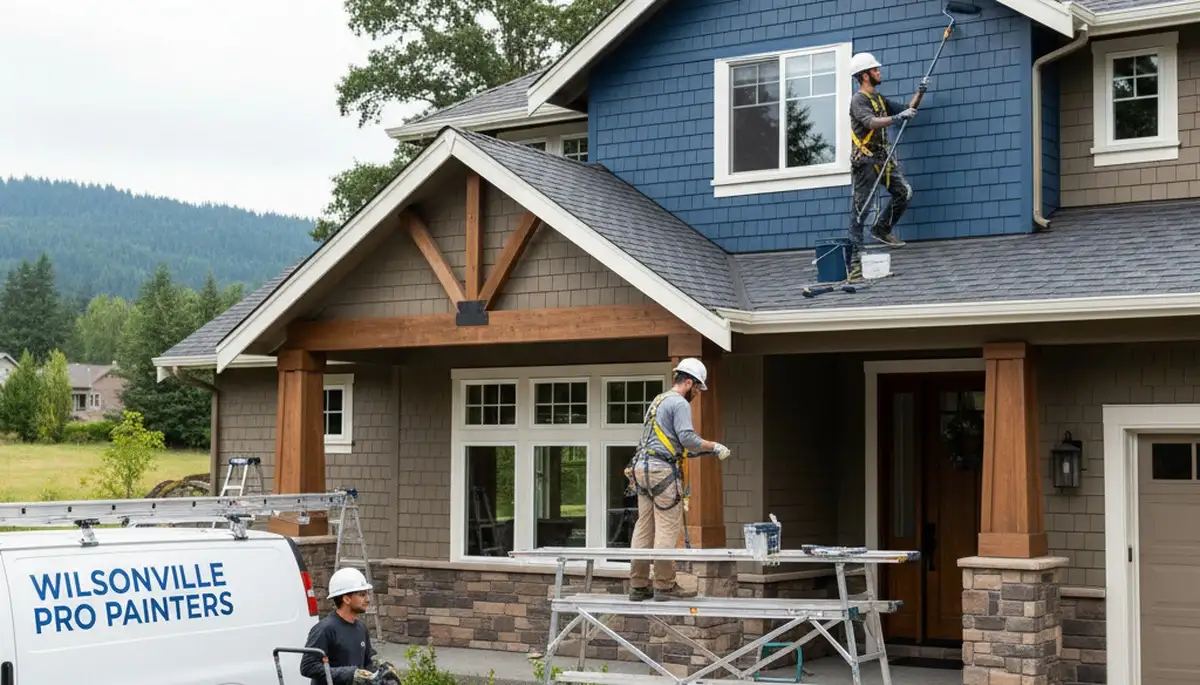 Exterior painting crew serving Portland, OR on a residential home exterior